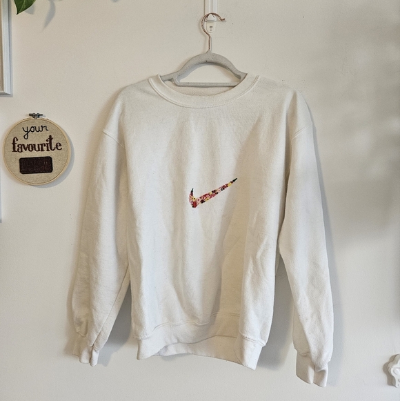 Nike Sweaters - Bespoke Embroidered White Nike Crewneck Sweater